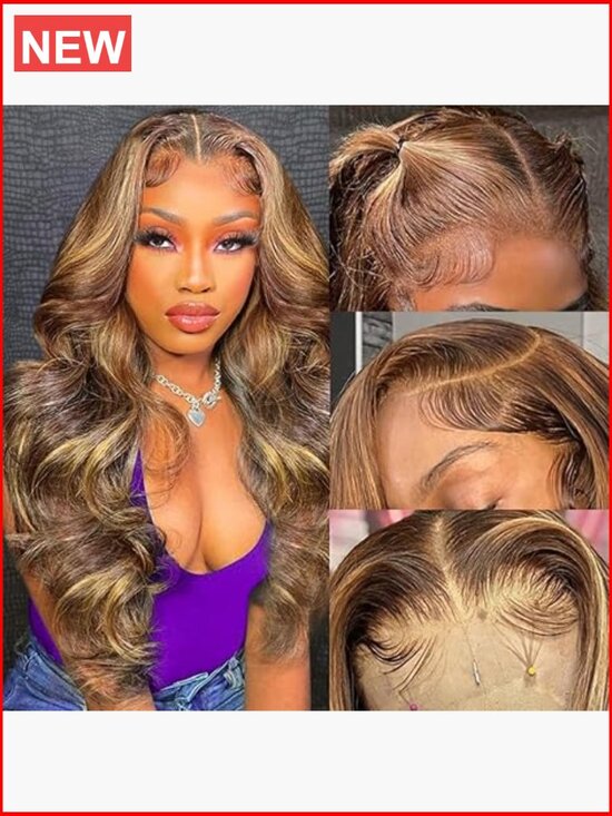 13x6 Lace Front Wig Human Hair 180 Density Body Wave Highlight Ombre Pre Plucked main image 4